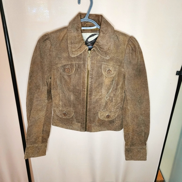 Genuine Leather Jacket in brown / camel Brand Rezult, collar, - Picture 1 of 10